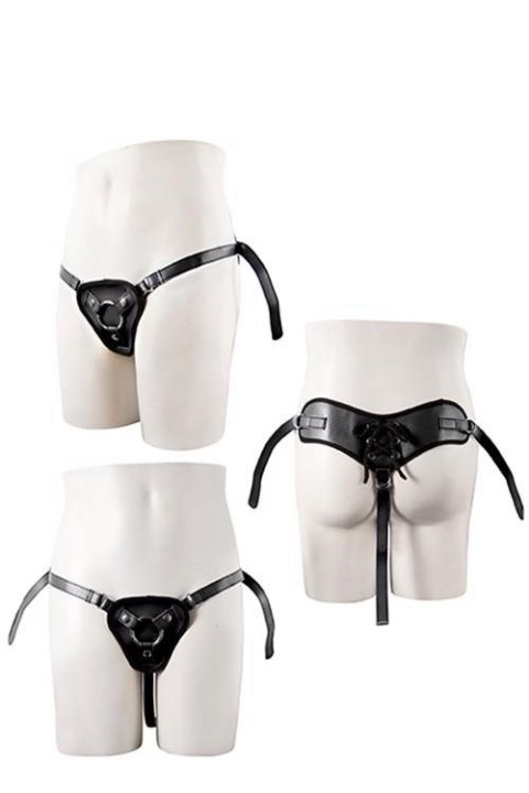 STRAPON BLACK PU HARNESS WITH TWO RINGS NMC