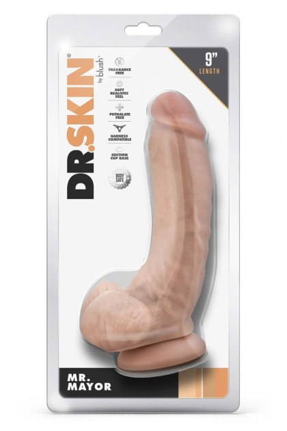 DR. SKIN MR. MAYOR 9 INCH DILDO WITH BALLS BEIGE Blush