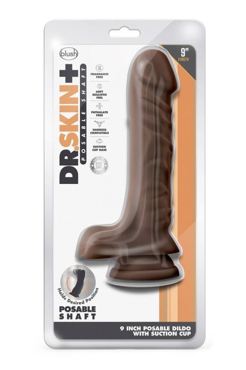 DR. SKIN PLUS 9 INCH POSABLE DILDO WITH BALLS CHOCOLATE Blush