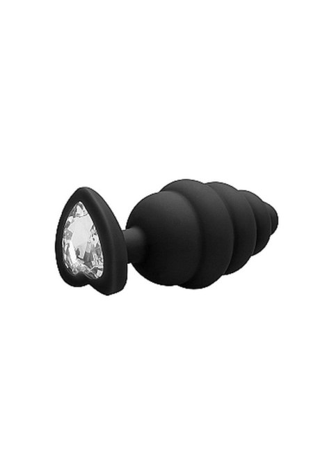 Regular Ribbed Diamond Heart Plug - Black Ouch!