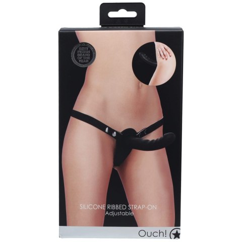 Ouch! - Silicone Ribbed Strap-On - Adjustable - Black Ouch!