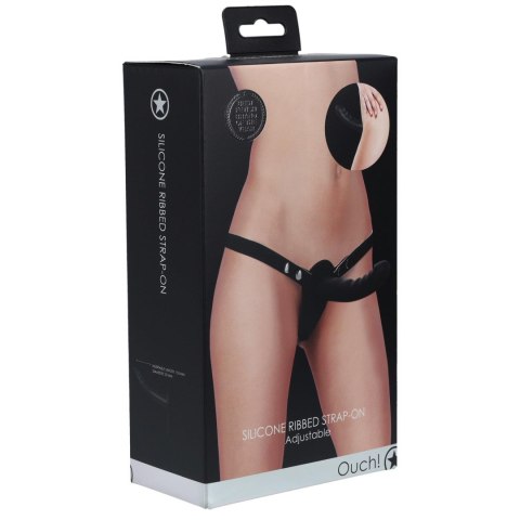 Ouch! - Silicone Ribbed Strap-On - Adjustable - Black Ouch!