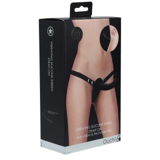 Ouch! - Vibrating - Rechrgeable - 10 Speed Silicone Ribbed Strap-On - Adjustable - Black Ouch!