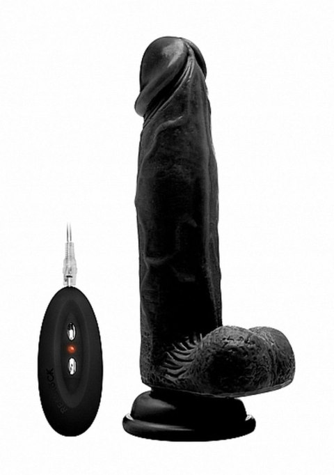 Vibrating Realistic Cock - 8"" - With Scrotum - Black RealRock