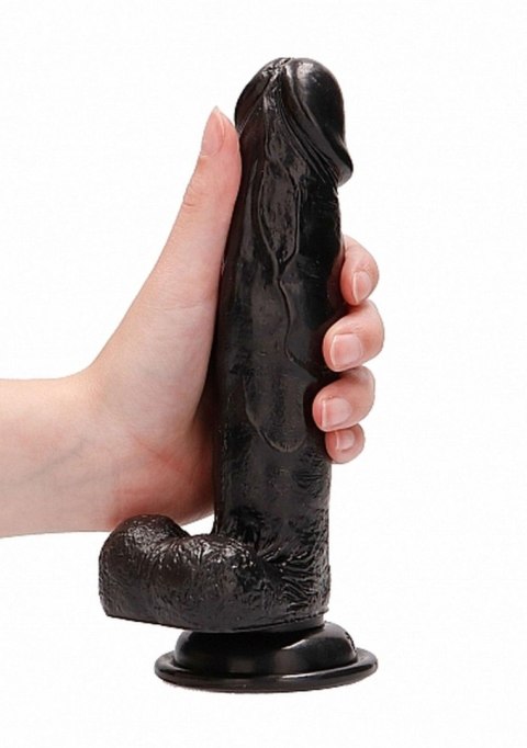 Vibrating Realistic Cock - 8"" - With Scrotum - Black RealRock