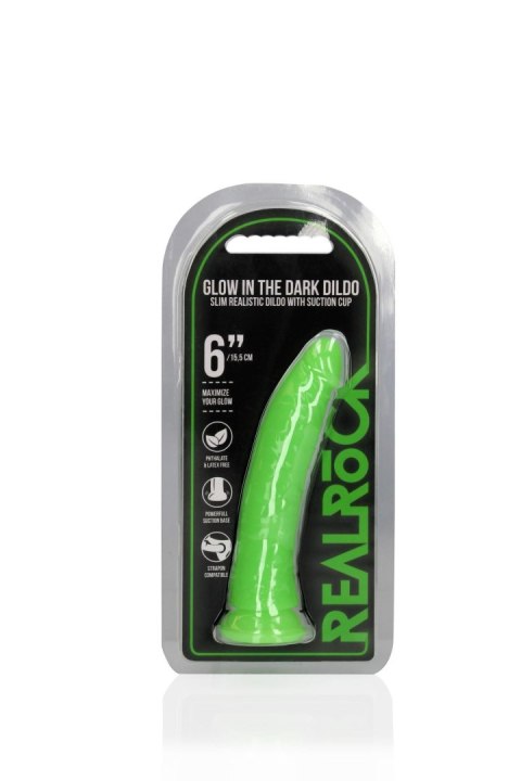 Slim Realistic Dildo with Suction Cup - Glow in the Dark - 6'' / 15,5 cm RealRock