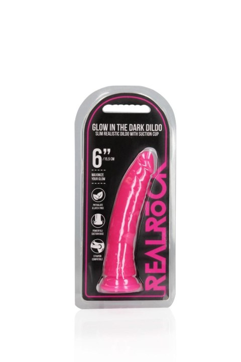 Slim Realistic Dildo with Suction Cup - Glow in the Dark - 6'' / 15,5 cm RealRock