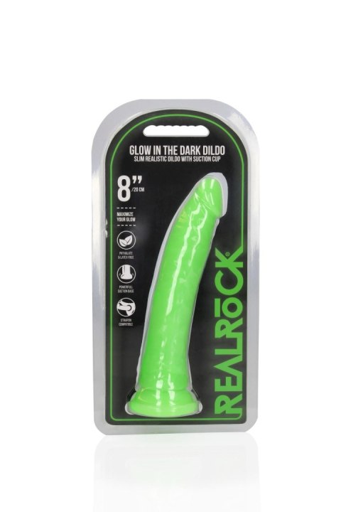 Slim Realistic Dildo with Suction Cup - Glow in the Dark - 8'' / 20 cm RealRock