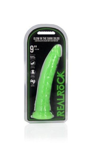 Slim Realistic Dildo with Suction Cup - Glow in the Dark - 9'' / 22,5 cm RealRock