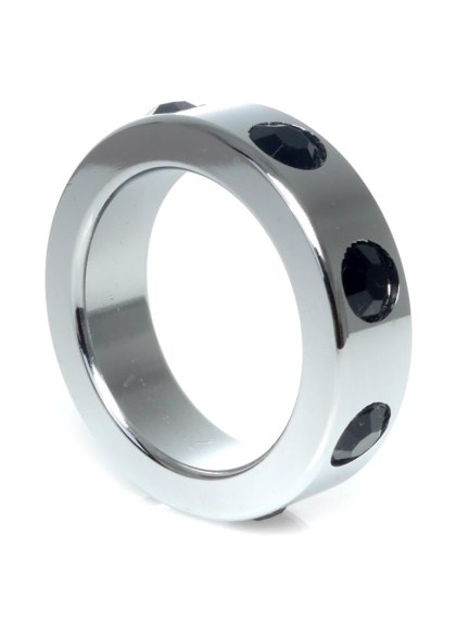 Pierścień-Metal Cock Ring with Black Diamonds Medium B - Series HeavyFun