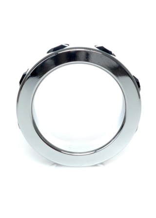 Pierścień-Metal Cock Ring with Black Diamonds Medium B - Series HeavyFun