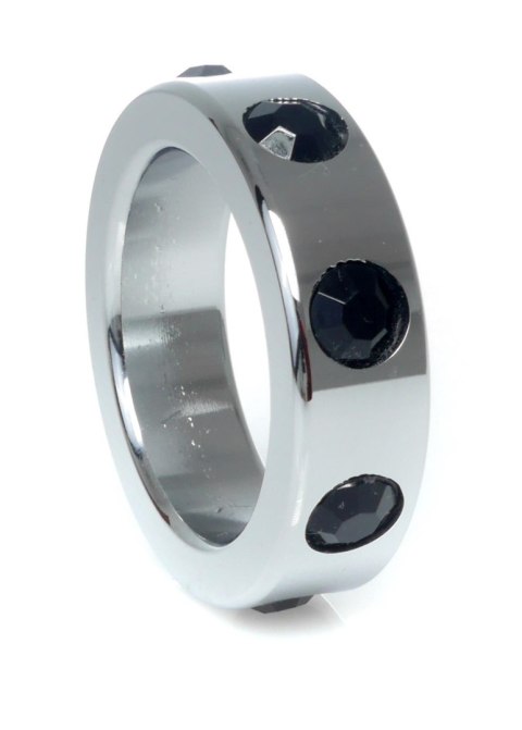 Pierścień-Metal Cock Ring with Black Diamonds Medium B - Series HeavyFun