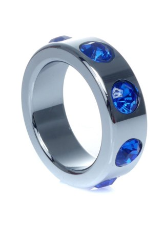 Pierścień-Metal Cock Ring with Dark Blue Diamonds Small B - Series HeavyFun