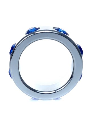 Pierścień-Metal Cock Ring with Dark Blue Diamonds Small B - Series HeavyFun