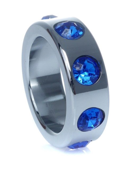 Pierścień-Metal Cock Ring with Dark Blue Diamonds Small B - Series HeavyFun