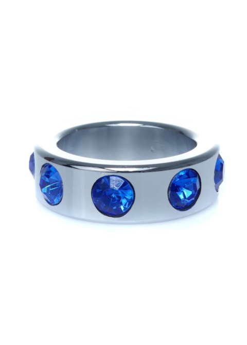 Pierścień-Metal Cock Ring with Dark Blue Diamonds Small B - Series HeavyFun