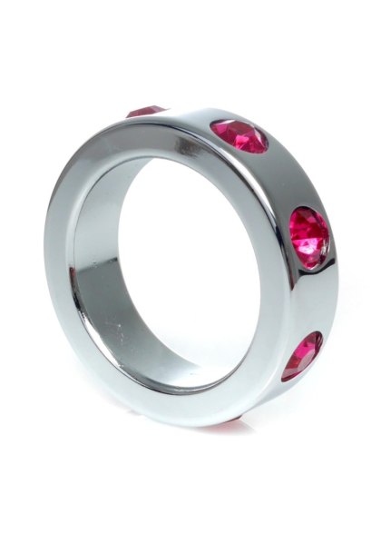 Pierścień-Metal Cock Ring with Pink Diamonds Medium B - Series HeavyFun