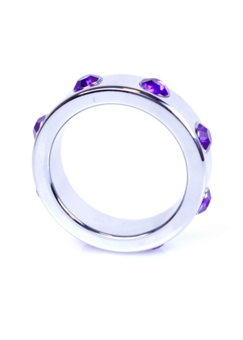 Pierścień-Metal Cock Ring with Purple Diamonds Large B - Series HeavyFun