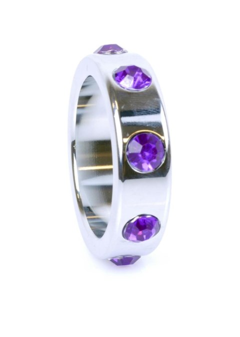 Pierścień-Metal Cock Ring with Purple Diamonds Large B - Series HeavyFun