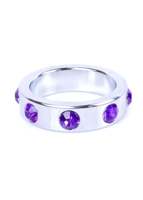 Pierścień-Metal Cock Ring with Purple Diamonds Large B - Series HeavyFun