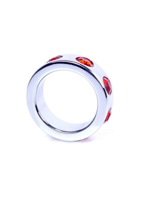 Pierścień-Metal Cock Ring with Red Diamonds Small B - Series HeavyFun