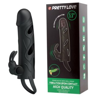 PRETTY LOVE - PENIS SLEEVE WITH BALL STRAP vibration BLACK Pretty Love