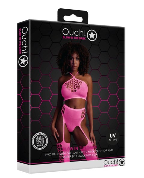 Two Piece with Crop Top and Stockings - Pink - XS/XL Ouch!