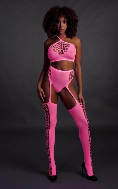 Two Piece with Crop Top and Stockings - Pink - XS/XL Ouch!