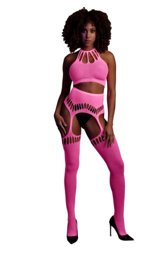 Two Piece with Crop Top and Stockings - Pink - XS/XL Ouch!