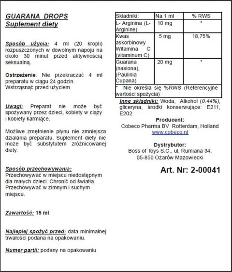 Supl.diety-Guarana Drops 30ml Cobeco