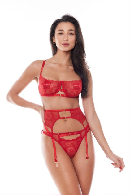 AMOURA SET RED (bra,belt,string/biustonosz, pas, stringi) XXL/XXXL Anais