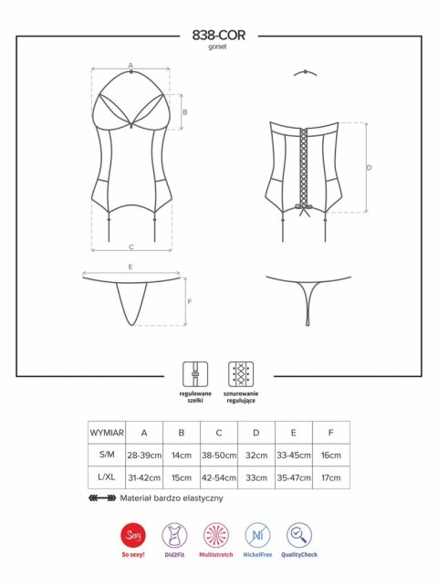 Bielizna-838-COR-3 gorset i stringi L/XL Obsessive