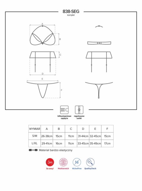 Bielizna-838-SEG-3 komplet 3-częściowy S/M Obsessive