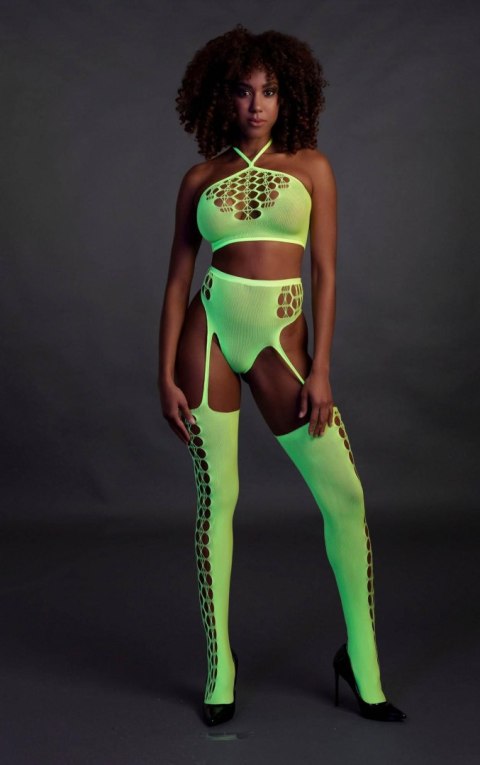 Two Piece with Crop Top and Stockings - Green - XS/XL Ouch!