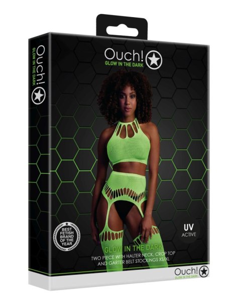 Two Piece with Crop Top and Stockings - Green - XS/XL Ouch!