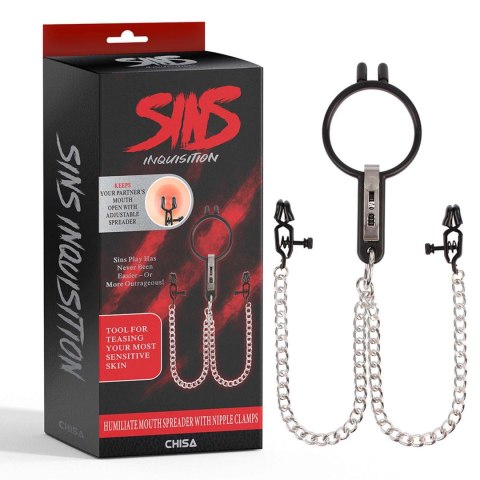 Humiliate Mouth Spreader with Nipple Clamps Sins