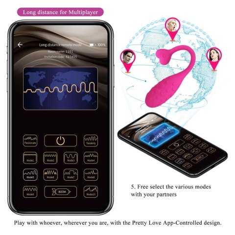 PRETTY LOVE - Fisherman Pink, 12 vibration functions Mobile APP remote control Pretty Love