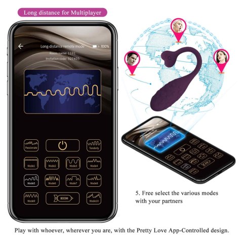 PRETTY LOVE - Fisherman Purple, 12 vibration functions Mobile APP remote control Pretty Love