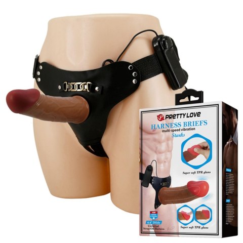 PRETTY LOVE - HARNESS BRIEFS Starks Universal Strap-On Harness 6,9'' Vibration Dildo Light Brown Pretty Love