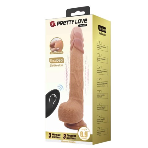 PRETTY LOVE - Tommy 8,9'' Light Brown, 3 vibration functions 3 thrusting settings Suction base Wireless remote control Pretty Love