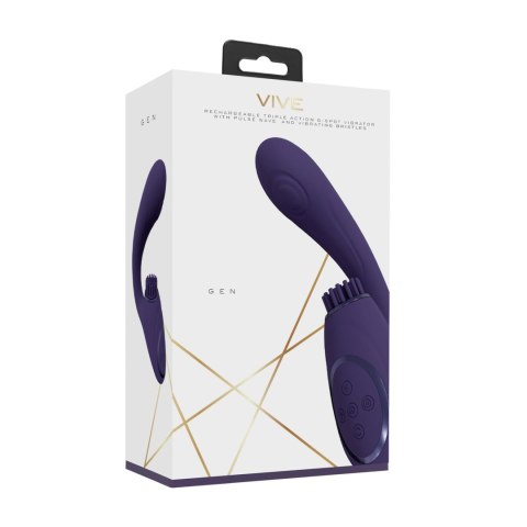 Gen - Rechargeable Triple Action G-Spot Vibrator with Pulse Wave and Vibrating Bristles - Purple Vive