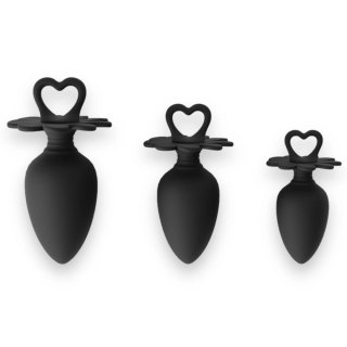 Power Escorts - Heart Plug Anal Starter 3-Pack - S, M & L - Black - quality Silicone - Colour box Power Escorts