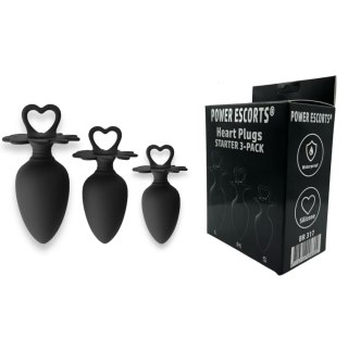 Power Escorts - Heart Plug Anal Starter 3-Pack - S, M & L - Black - quality Silicone - Colour box Power Escorts