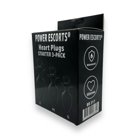 Power Escorts - Heart Plug Anal Starter 3-Pack - S, M & L - Black - quality Silicone - Colour box Power Escorts