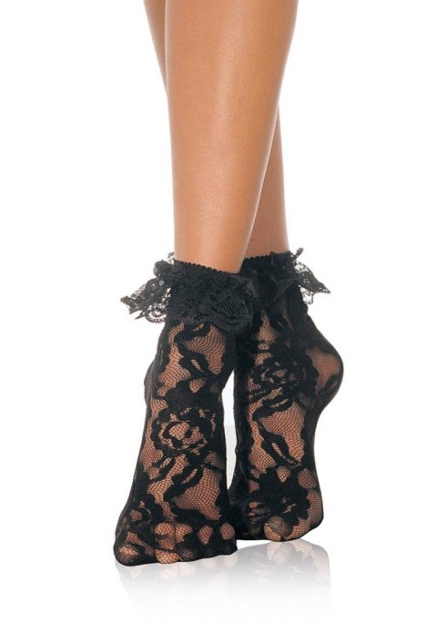 Lace Anklet With Ruffle Black Leg Avenue