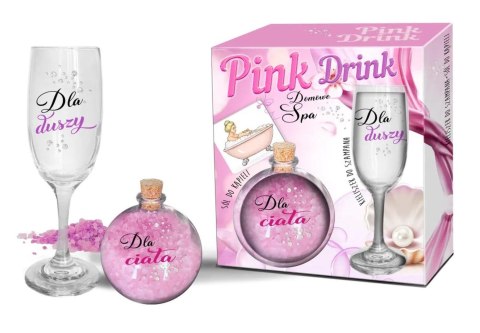 PINK DRINK- Zestaw - kieliszek do szampana i kula z solą do kąpieli - Dla duszy. Dla ciała. BGtech