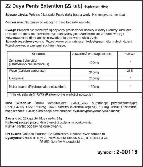 Supl.diety-22 Days Penis Extention (22 tab) Cobeco