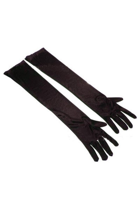 LONG BLACK SATIN GLOVES TU (Size: TU) Paris Hollywood