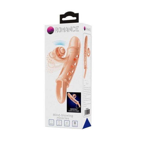 ROMANCE - Penis sleeve, TPE material,vibration, battery LR41*3, Flesh Romance