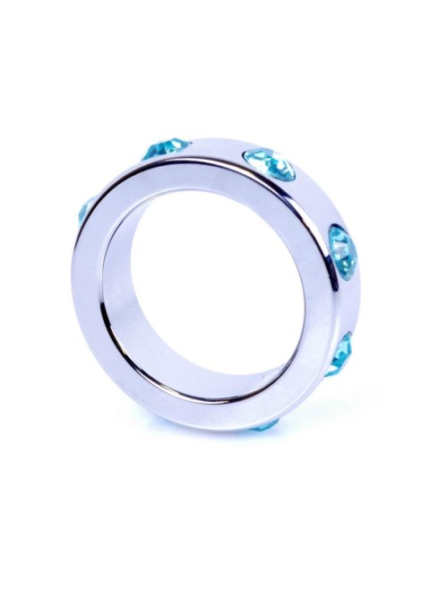 Pierścień-Metal Cock Ring with Light Blue Diamonds Medium B - Series HeavyFun